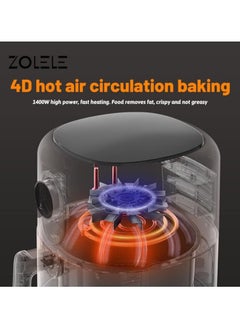 ZOLELE Zolele ZA004 Electric Air Fryer 4.5L Capacity Non-Stick Coating Frying Basket Knob Control Temperature 80-200 Degree Celsius 4D Hot Air Circulation Pull Pan Automatic Power Off s1400W Power - Black  - Image 4