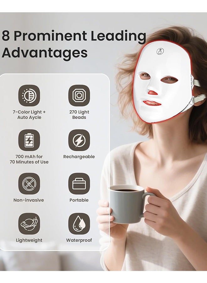 7-1 Colors LED Facial Skin Care Mask With Neck Wrinkle Patch,  Red Light Mask for Face, Facial Skincare At Home, Portable and Rechargeable - Image 4