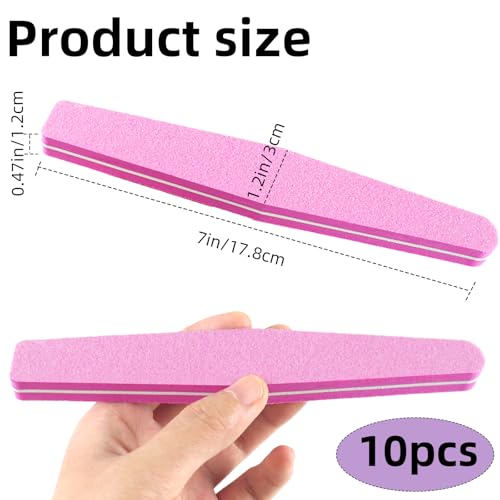 TKYZMS 10 Pack 100/180 Grit Nail Files and buffers,Double Sided Nail Files,Nail Buffer Block,Fingernail File,Sponge Buffing Nail File,for Acrylic/Natural Nails(Pink) - Image 2