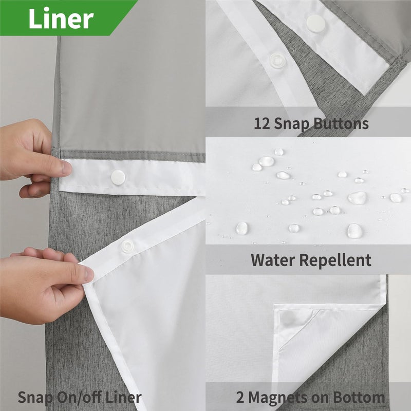 eachope No Hooks Needed Linen Textured Shower Curtain with Snap-in Fabric Liner Set,Hotel Luxury Decor Shower Curtains for Bathroom with See Through Top Window,Waterproof & Washable,71Wx74H,Gray - Image 5