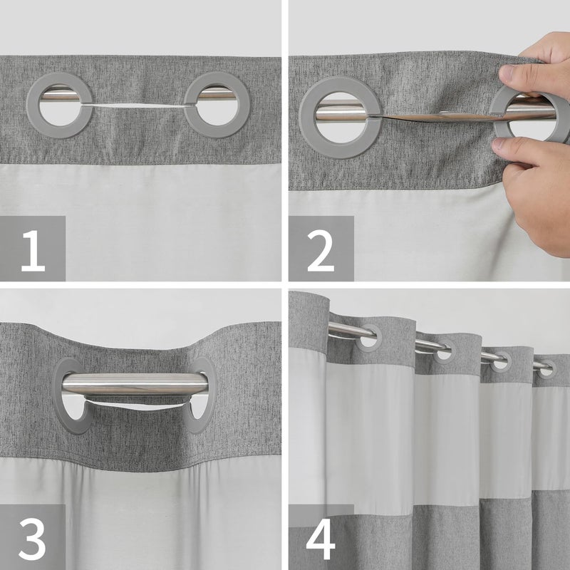 eachope No Hooks Needed Linen Textured Shower Curtain with Snap-in Fabric Liner Set,Hotel Luxury Decor Shower Curtains for Bathroom with See Through Top Window,Waterproof & Washable,71Wx74H,Gray - Image 4