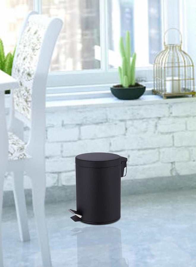 Chase Up Round Colour Coated Pedal Bin 3L Dustbin Size 26x17cm for Kitchen and bathroom, Matt Black, Powder Coated Steel, 3 Litre - Image 3