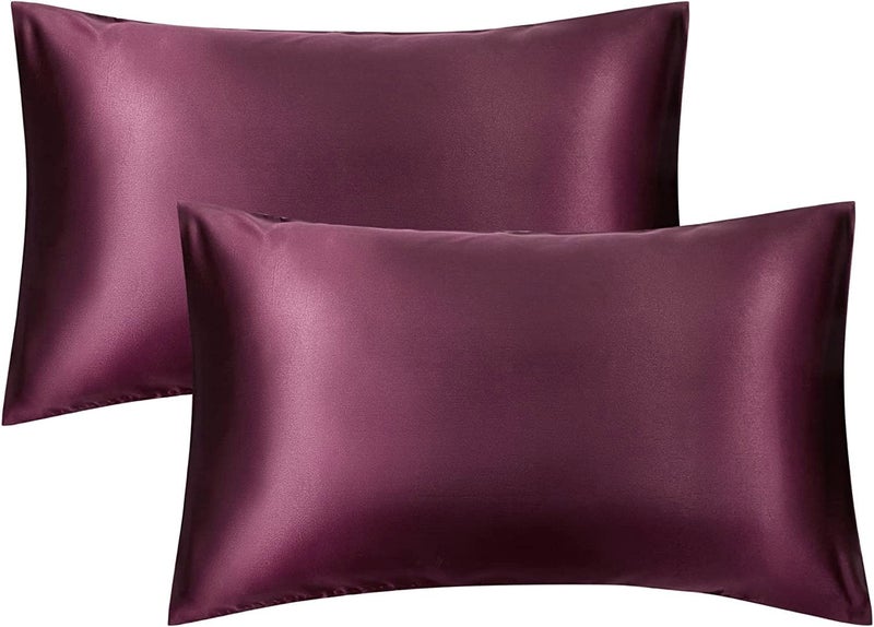 JUPON Standard Silk Pillow Cover Set of 2 - Violet Silk Pillow Cases for Hair and Skin 20x30 inches, Mulberry Silk with Envelope Closure - Image 1