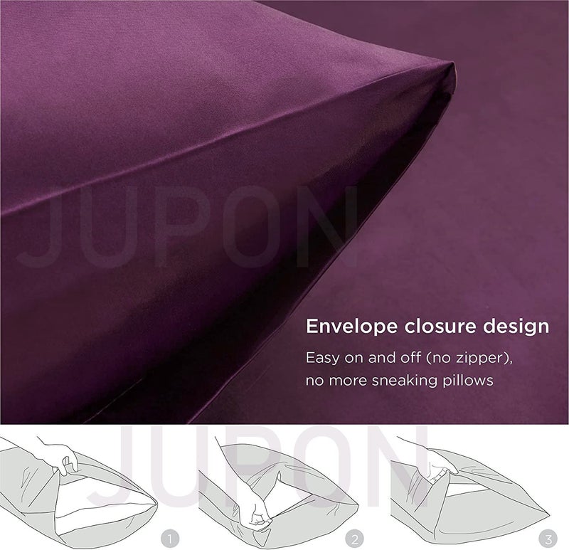 JUPON Standard Silk Pillow Cover Set of 2 - Violet Silk Pillow Cases for Hair and Skin 20x30 inches, Mulberry Silk with Envelope Closure - Image 3