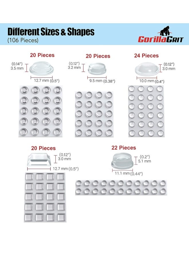 Generic GorillaGrit Clear Adhesive Bumper Pads 106-Pieces Combo Pack Round Spherical Square - Sound Dampening Transparent Rubber Feet For Cabinet Doors Drawers Glass Tops Picture Frames Cutting Boards  - Image 2