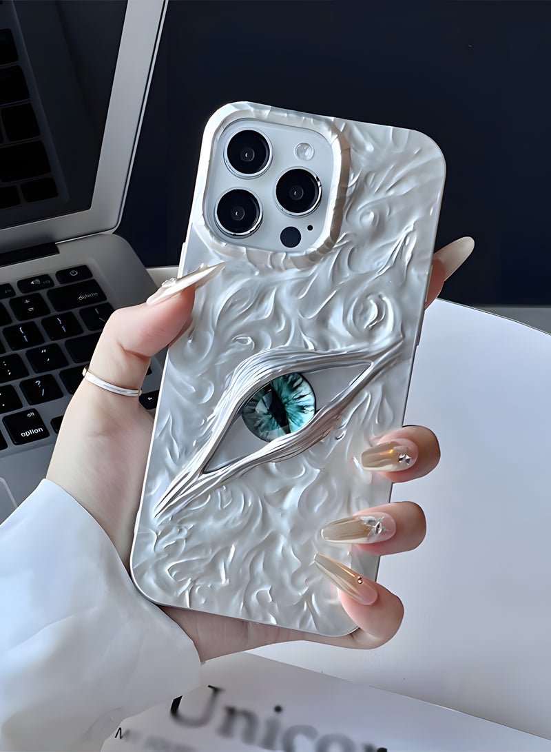 Premium phone case compatible with Iphone 16 Pro Max, luxury 3D mysterious eye design, durable shockproof and scratch resistant material, comfortable grip, modern stylish look, Silver Matte - Image 1