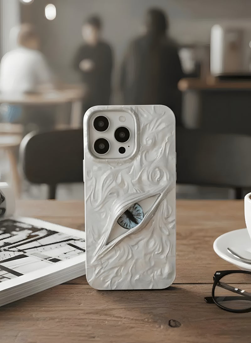 Premium phone case compatible with Iphone 16 Pro Max, luxury 3D mysterious eye design, durable shockproof and scratch resistant material, comfortable grip, modern stylish look, Silver Matte - Image 4