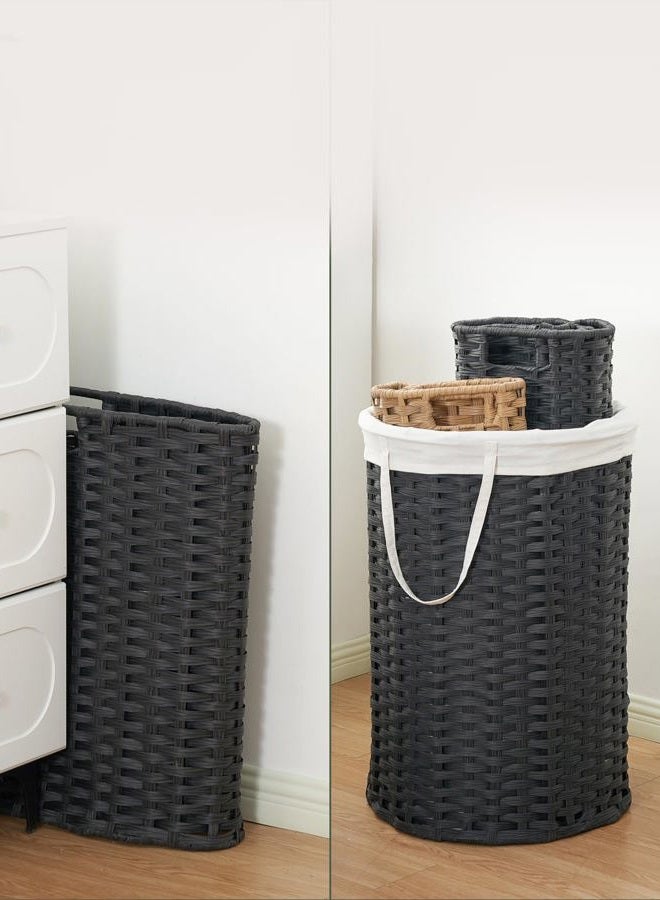 SETVSON Laundry Hamper with Lid Laundry Basket with Lid 19.0 Gal (72 L) Round Wicker Laundry Basket Handwoven Rattan Basket with Lid Removable Bag 2 Mesh Bags Handles for Living Room Bathroom Black - Image 5