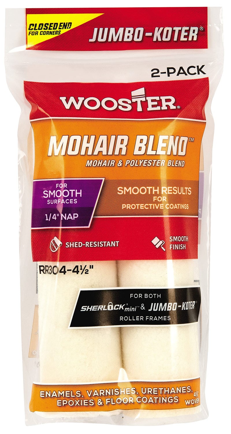 Wooster Brush RR304-4-1/2 Jumbo-Koter Mohair Blend Roller 1/4-Inch Nap, 2 Pack, 4-1/2-Inch - Image 3