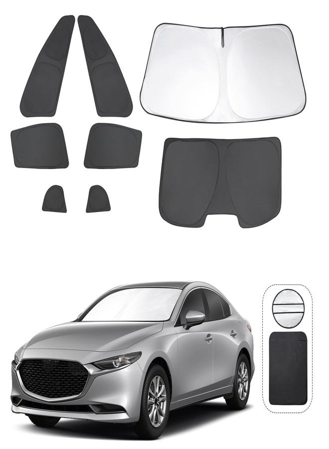 LHFLIVE 8PCS Windshield Sun Shade Custom Fit for 2019-2024 Mazda 3 Accessories Foldable Sunshade Side Rear Window Shade Cover Full Set Privacy Protection Keeps Car Cool - Image 1
