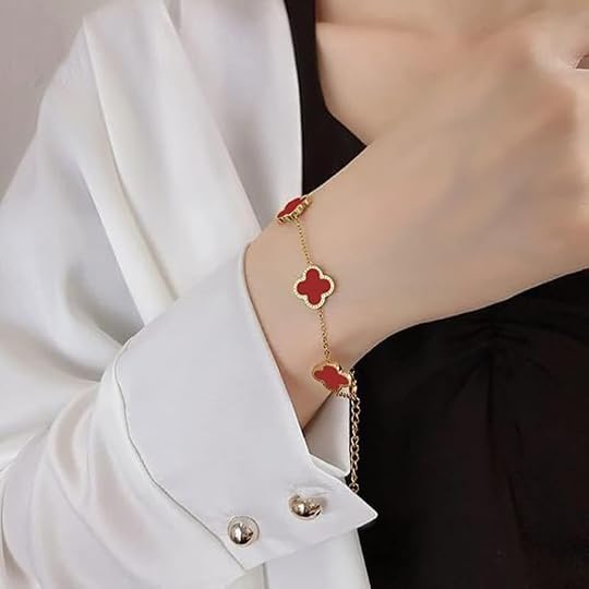 STYOLLO Red Clover Charm Bracelet for Women & Girls | Stylish Gold-Plated Four Leaf Design | Lucky Enamel Jewelry for Festivals, Parties & Casual | Trendy Gift for Her-(Red) - Image 5