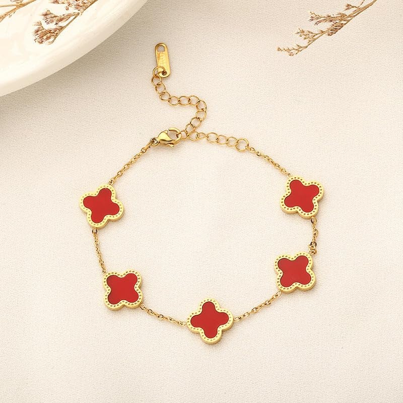 STYOLLO Red Clover Charm Bracelet for Women & Girls | Stylish Gold-Plated Four Leaf Design | Lucky Enamel Jewelry for Festivals, Parties & Casual | Trendy Gift for Her-(Red) - Image 4
