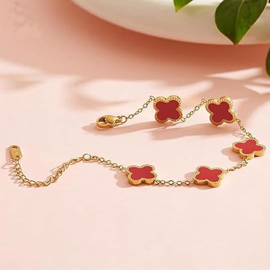 STYOLLO Red Clover Charm Bracelet for Women & Girls | Stylish Gold-Plated Four Leaf Design | Lucky Enamel Jewelry for Festivals, Parties & Casual | Trendy Gift for Her-(Red) - Image 3