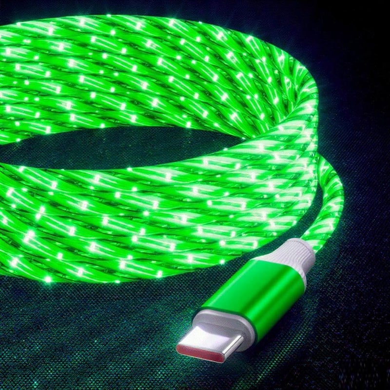 IHAO كابل شاحن IHAO من USB A إلى Type C PD بقوة 60 واط سريع الشحن مع إضاءة LED مرئية باردة متدفقة لجميع أجهزة USB C - 39 بوصة أخضر نجمي - Image 2