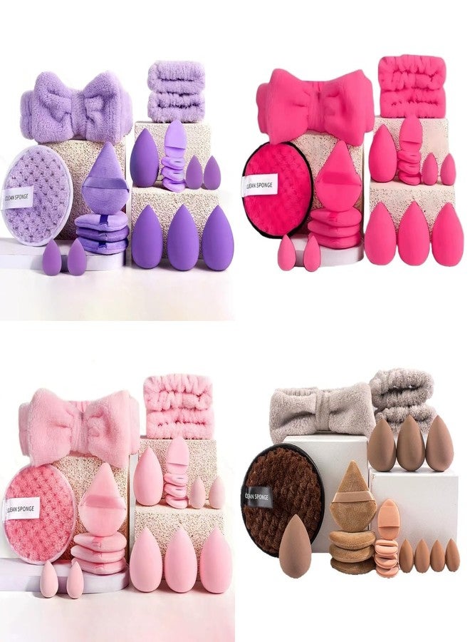 Gege bear Soft Makeup Puff Set with Headband and CLEAN Pad 20 Pcs | Beauty Sponge Set in 4 Pastel Colors | Teardrop & Flat Blenders for Foundation, Powder, and Creams | Complete Face Makeup Tool Kit for Flawless Application - Image 1