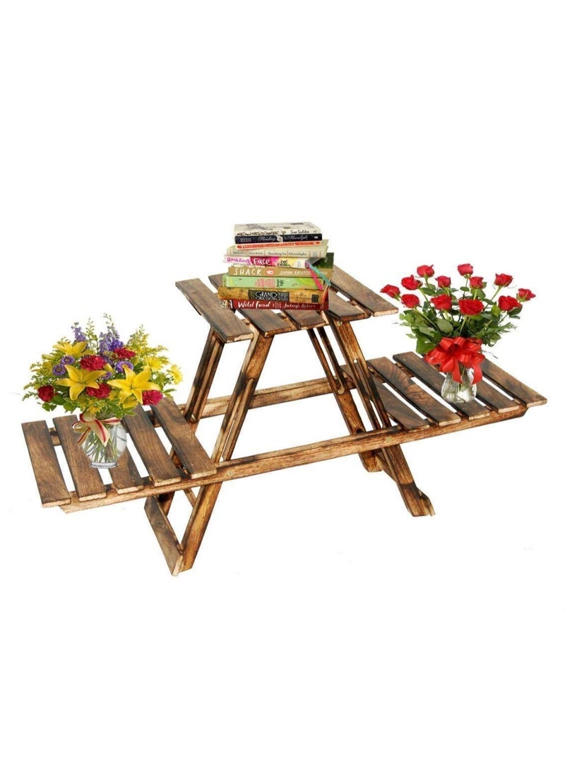 DubaiGallery Wooden Multipurpose Folding Rack/Plant Stand 3 Deck/Living Room Side Stand/Wooden Stool/Flower Pot Stand/Vase Stand Plant Stand for Garden & Outdoor - Image 4
