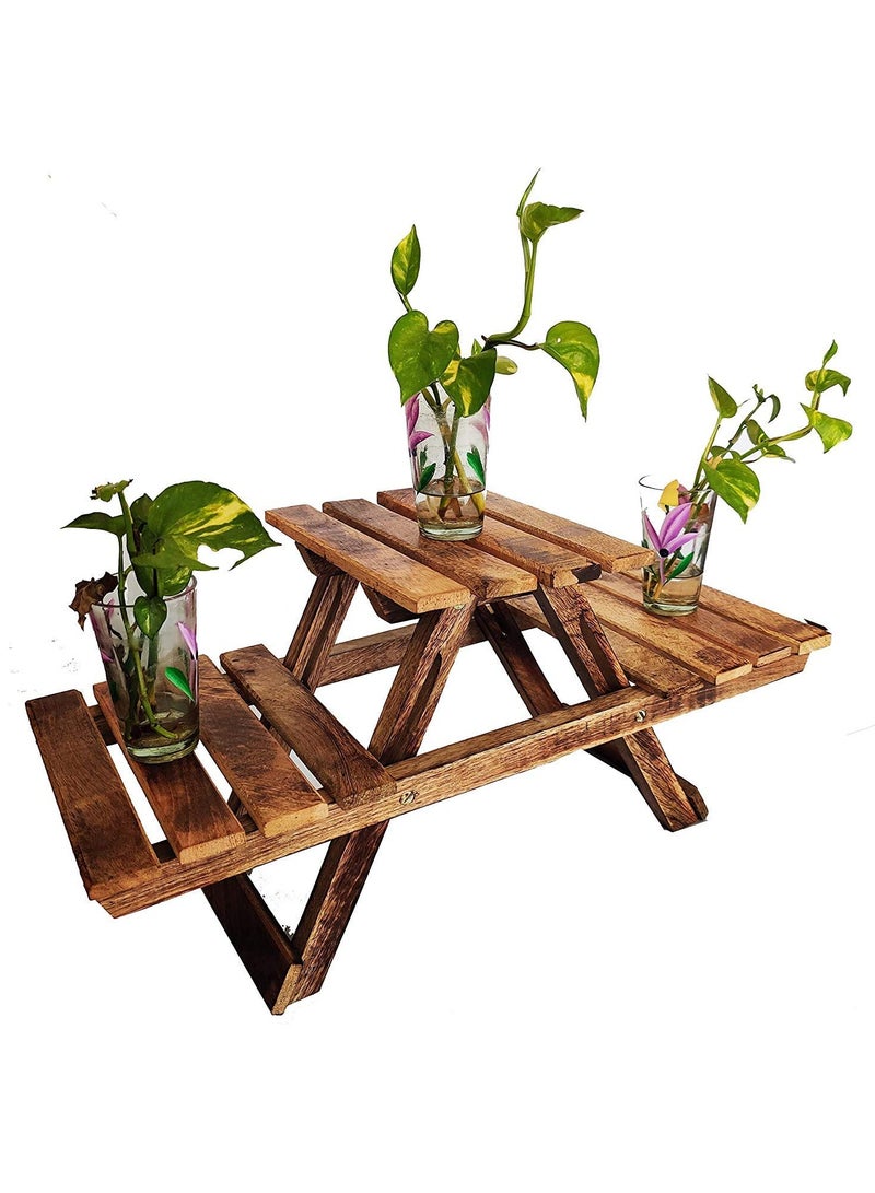 DubaiGallery Wooden Multipurpose Folding Rack/Plant Stand 3 Deck/Living Room Side Stand/Wooden Stool/Flower Pot Stand/Vase Stand Plant Stand for Garden & Outdoor - Image 3