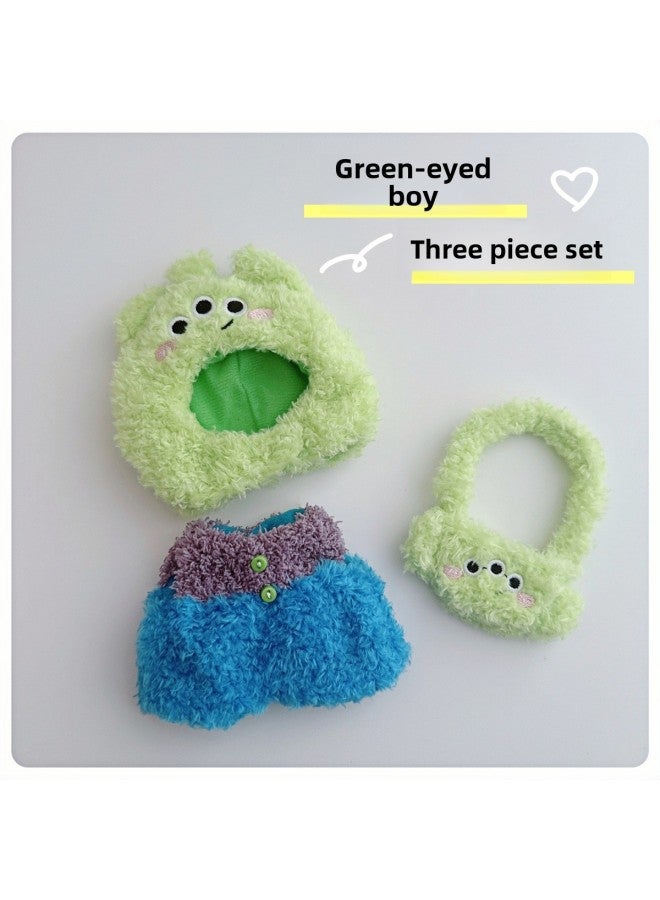 Labu Clothes 10cm 15cm Baby Clothes Cotton Doll Big White Goose Jumpsuit Suit Doll Doll Dress Up-Specifications:10cm-Color:Velvet Series Green-eyed Boy Three-piece Set - Image 1