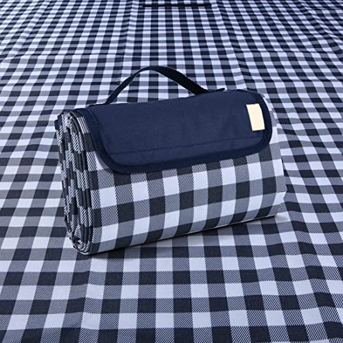 PUPOPIK Outdoor Picnic Blanket, Foldable Waterproof Sand Beach Mat, Large 80x60in Beach Camping Hiking Travel Family Concerts Portable Beach Blankets (Dark Blue) - Image 1