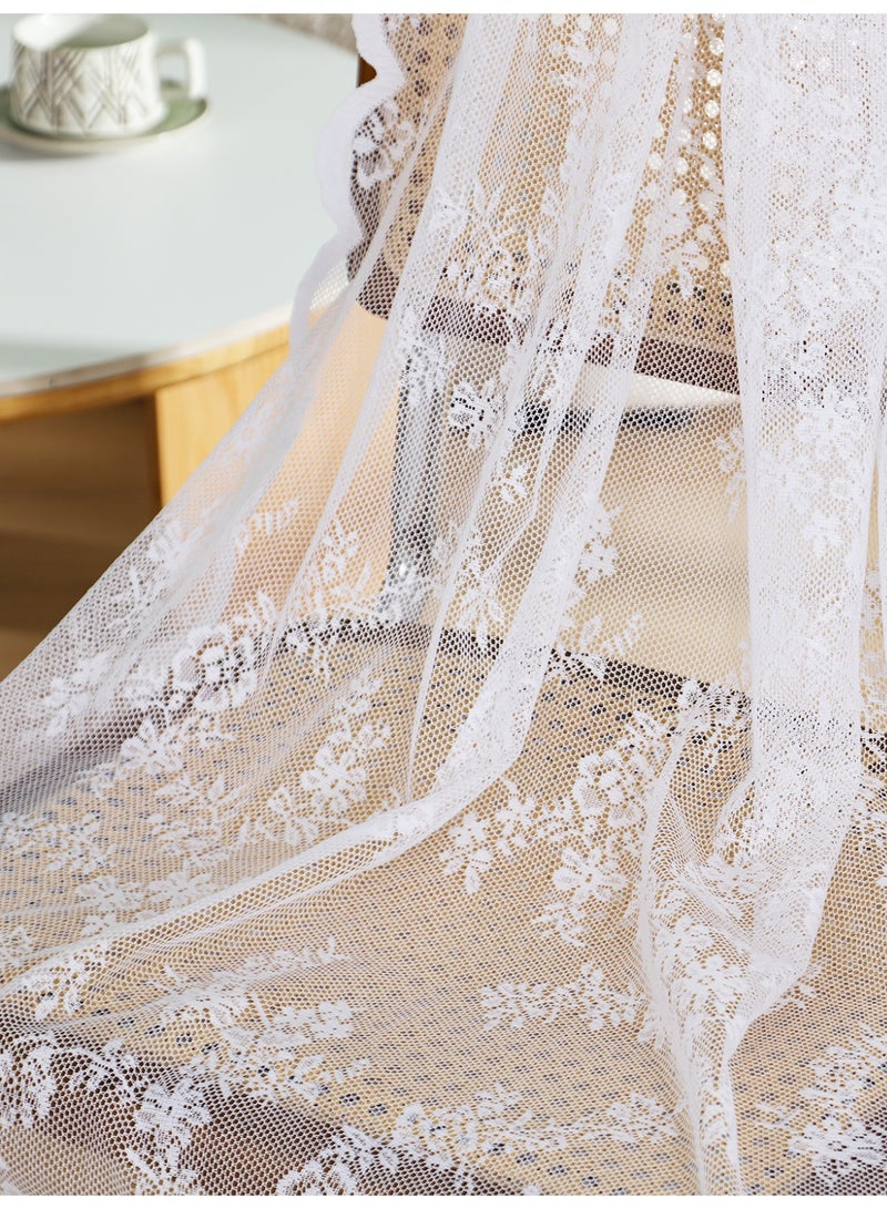 2 Panels White Pocket Lace Curtain Sheer Princess Tulle Drapes，150 cm width, 210 cm length, Semi Sheer Voile Curtains Country House gauze curtains, Breathable Jacquard Texture Windows Curtains White for Living Room Bedroom Decor - Image 3