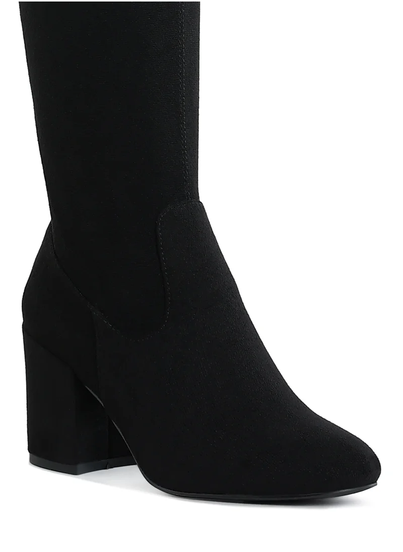 London Rag Minimal Drawstring Detail Knee-High Boots in Black
