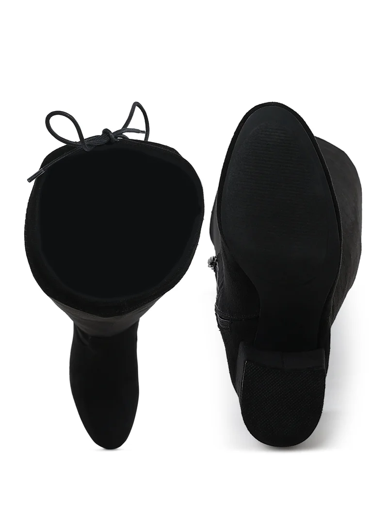 London Rag Minimal Drawstring Detail Knee-High Boots in Black