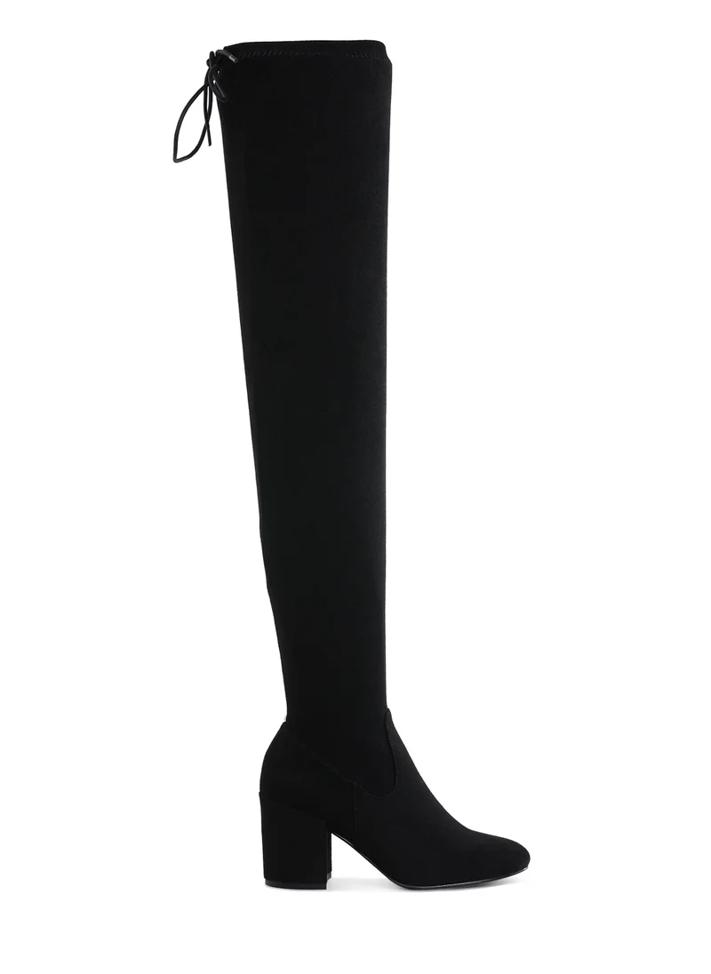 London Rag Minimal Drawstring Detail Knee-High Boots in Black