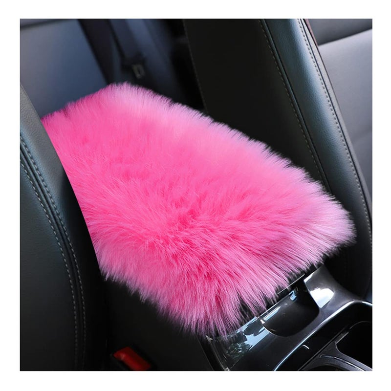 Suvnie Furry Car Center Console Cover 11879 Sheepskin Wool Armrest Box Cushion Pad Comfort Soft Auto Center Console Protector Interior Decor Accessories for Most Vehicles Dark Pink - Image 3