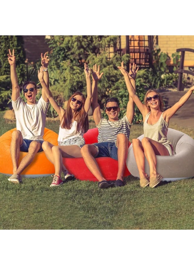 1pc Modern Grey PVC Bean Bag Chair, Large Inflatable Lazy Sofa with Cord Embellishment, No Filling, Suitable for Indoor & Outdoor Living Room Seating - Image 4