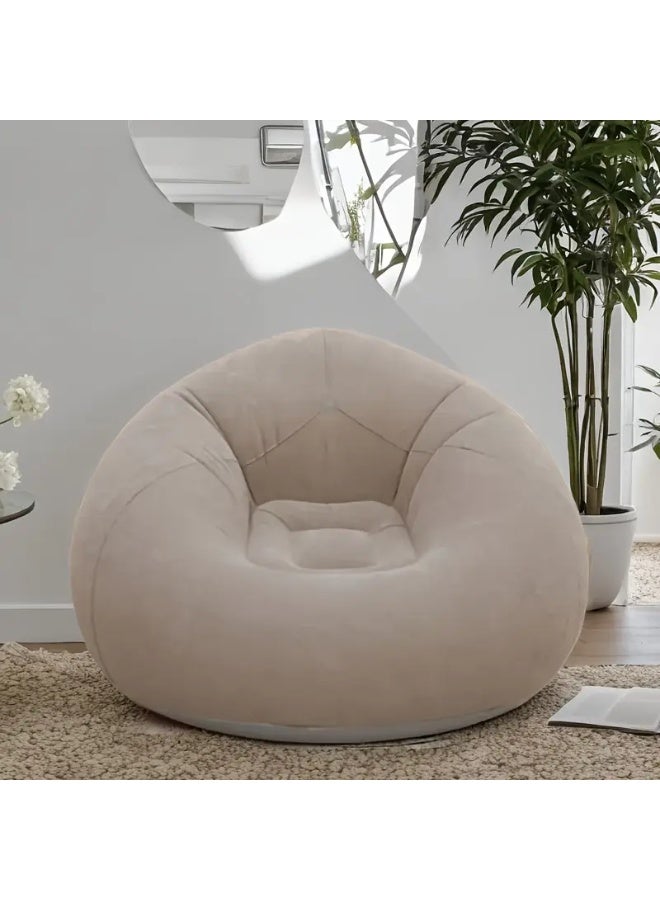 1pc Modern Grey PVC Bean Bag Chair, Large Inflatable Lazy Sofa with Cord Embellishment, No Filling, Suitable for Indoor & Outdoor Living Room Seating - Image 1