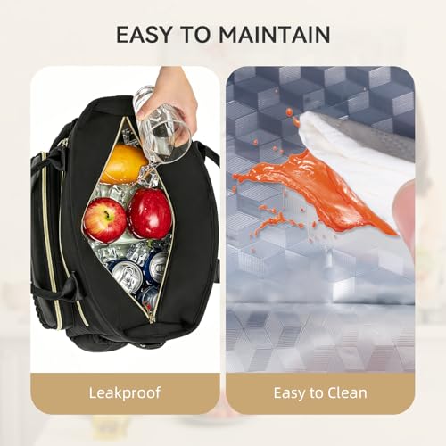HSHRISH Lunch Box for Women Insulated Lunch Bag Women - LeakProof Lunch Tote Bag With Adjustable Shoulder Straps and Side Pockets,Reusable Womens Cooler Bag for Work Picnic Hiking Classic Black - Image 4