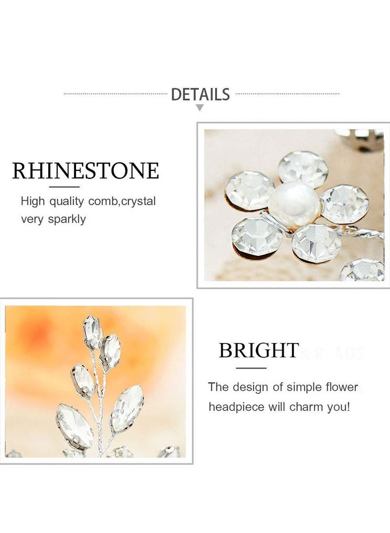KASTWAVE Opal Crystal Hair Comb Bridal Pieces Flower Bride Wedding Accessories with Pearl Side Combs Headpiece for Women Silver - Image 4