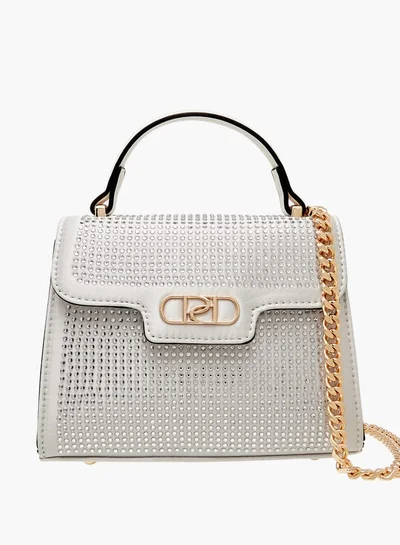 Paprika Women's Embellished Satchel Bag with Detachable Chain Strap and Flap Closure