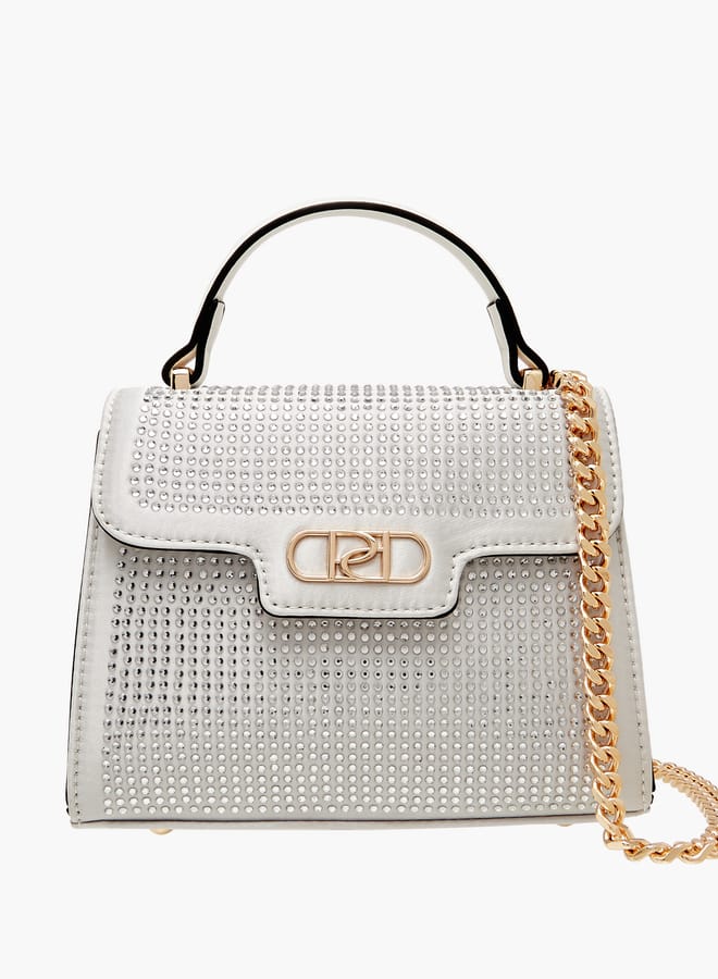 Paprika Women's Embellished Satchel Bag with Detachable Chain Strap and Flap Closure Ramadan Collection - Image 1