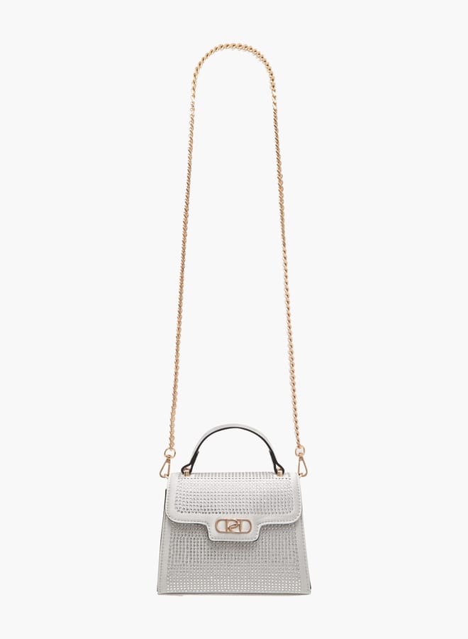 Paprika Women's Embellished Satchel Bag with Detachable Chain Strap and Flap Closure Ramadan Collection - Image 2