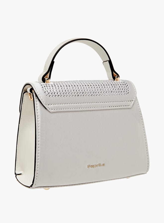 Paprika Women's Embellished Satchel Bag with Detachable Chain Strap and Flap Closure Ramadan Collection - Image 3