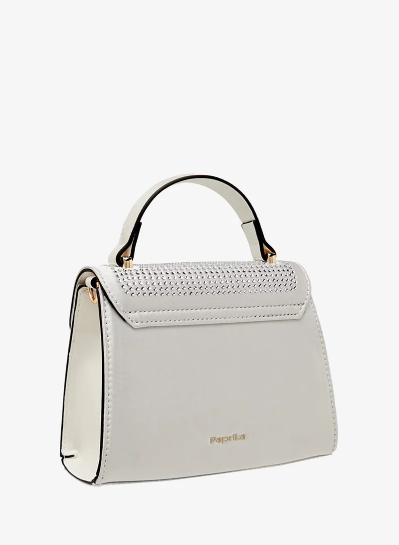 Paprika IVORY Women's Embellished Satchel Bag with Detachable Chain Strap and Flap Closure Ramadan Collection for Women | Best Price UAE