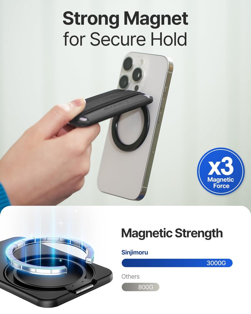 Sinjimoru for MagSafe Wallet, Adjustable Stand with Magnetic Wallet, 3000G Magnetic Strengh, Soft Wool Band Grip, Side Access Type, M-Band Stand Black - Image 4