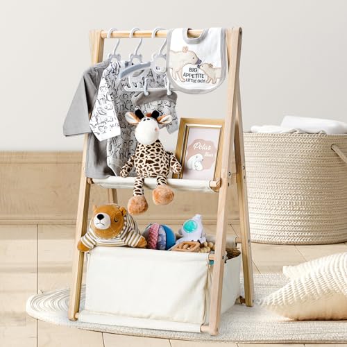 GiftAmaz Wooden Baby Shower Crate Closet, Double-Layered Baby Basket for Nursery, Baby Storage Crate with Hangers, Newborn Baby Clothing Rack for Baby Shower Gifts, Pregnancy Gifts for New Mom Parents - Image 1