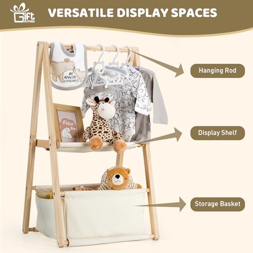 GiftAmaz Wooden Baby Shower Crate Closet, Double-Layered Baby Basket for Nursery, Baby Storage Crate with Hangers, Newborn Baby Clothing Rack for Baby Shower Gifts, Pregnancy Gifts for New Mom Parents - Image 2