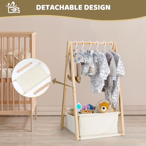 GiftAmaz Wooden Baby Shower Crate Closet, Double-Layered Baby Basket for Nursery, Baby Storage Crate with Hangers, Newborn Baby Clothing Rack for Baby Shower Gifts, Pregnancy Gifts for New Mom Parents - Image 4