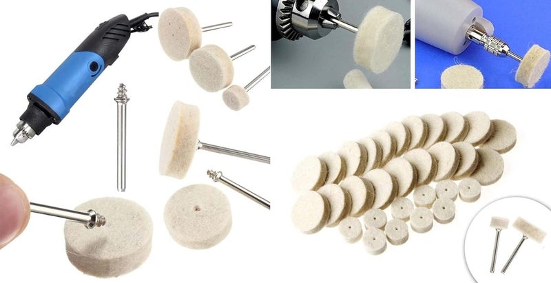 DIY Crafts Accessory, Felt Point Polishing Tool Wool Felt Buffing Mounted Point (Cylindrical, White) for Polishing (5 Pcs Kit, Only 4 Type Felt Pad Cone 1 Mandrel) GBIN - Image 2