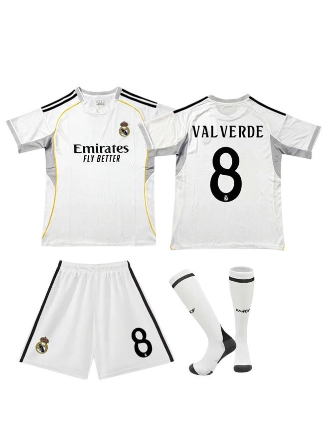 2025-2026 Real Madrid Home Jersey, #8 VALVERDE, 3-Piece Set with Jersey, Shorts & Socks, Kids and Adult Sizes, Perfect Gift for Football Fans - Image 1