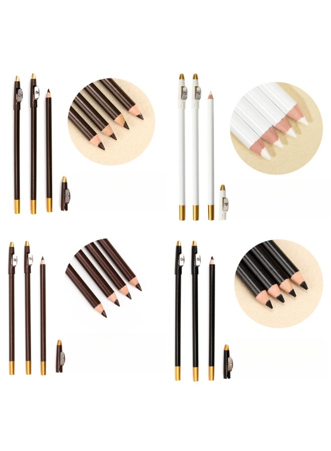 يوكانبي طقم 12 قلم حواجب وكحل – أبيض نقي، أسود، بني غامق، بني قهوة – ثبات طويل وسهل التطبيق - Image 2