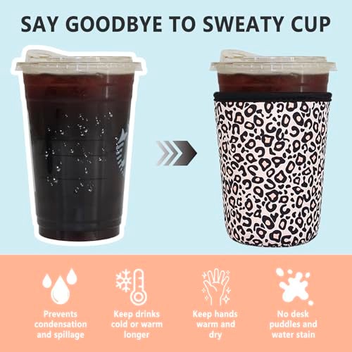 Xumbtvs 3 Pack Reusable Iced Coffee Sleeves - Xumbtvs Insulator Sleeve for Cold Beverages, Neoprene Coffee Cup Holder (Leopard print) - Image 4