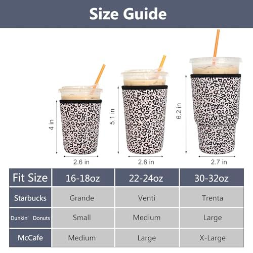 Xumbtvs 3 Pack Reusable Iced Coffee Sleeves - Xumbtvs Insulator Sleeve for Cold Beverages, Neoprene Coffee Cup Holder (Leopard print) - Image 2