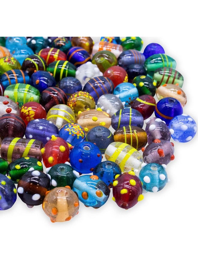 Fun-Weevz - 100 Assorted Glass Beads For Jewelry Making Adults Bulk Glass Beads For Crafts Lampwork Murano Bead Mix For Bracelets And Necklaces Crafting Beads Supplies Kit Large & Small Beads - Image 1