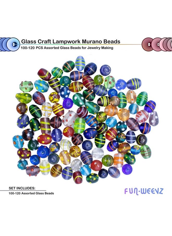 Fun-Weevz - 100 Assorted Glass Beads For Jewelry Making Adults Bulk Glass Beads For Crafts Lampwork Murano Bead Mix For Bracelets And Necklaces Crafting Beads Supplies Kit Large & Small Beads - Image 1