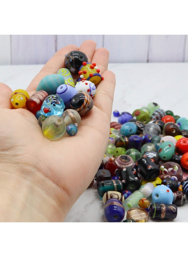 Fun-Weevz - 100 Assorted Glass Beads For Jewelry Making Adults Bulk Glass Beads For Crafts Lampwork Murano Bead Mix For Bracelets And Necklaces Crafting Beads Supplies Kit Large & Small Beads - Image 1