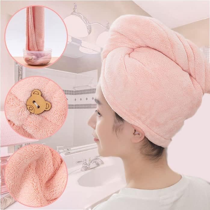 RA8 PRODUCTS RA8 PRODUCTS Drying Hair Towel Dry Hair Hat Towel Turban with Button Quick Drying Lady Bath Head Wrap 3 - Image 5